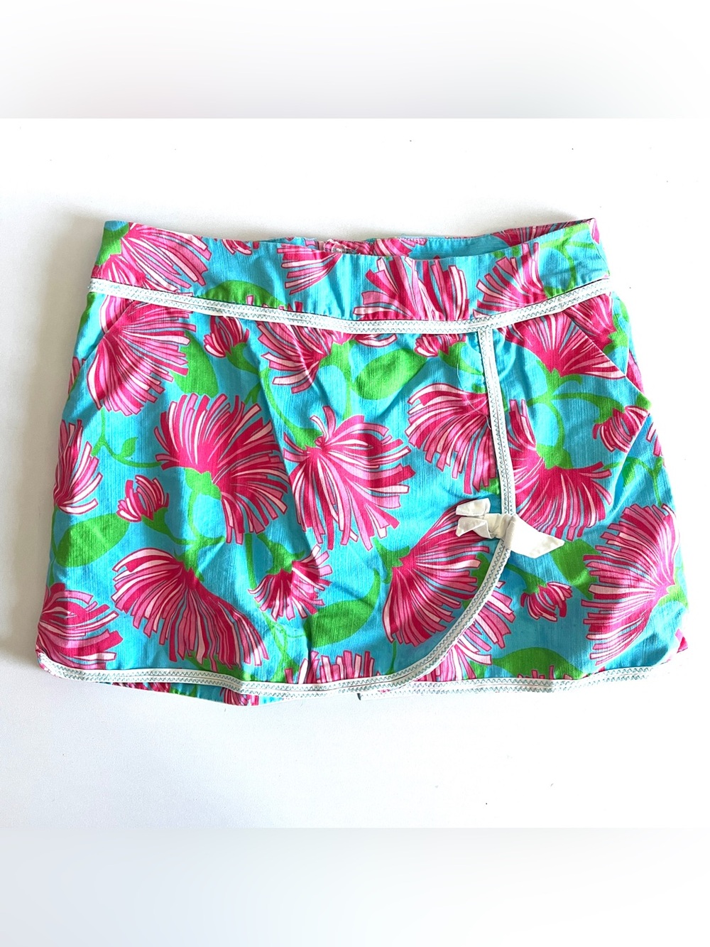 Lilly Pulitzer skort womens 2 turquoise kissue jarvey skirt floral pocket preppy